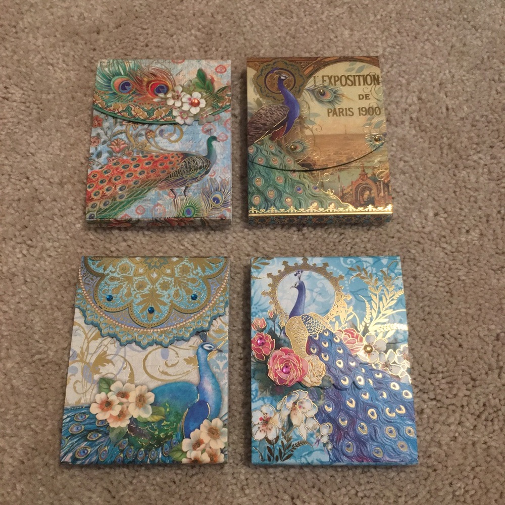 Punch Studio Mini Embellished Peacock Notepads - 4pc. Set